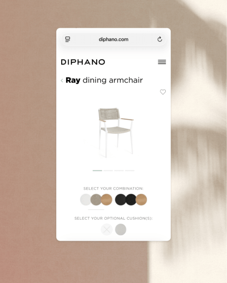 Website Diphano keuzemenu meubel